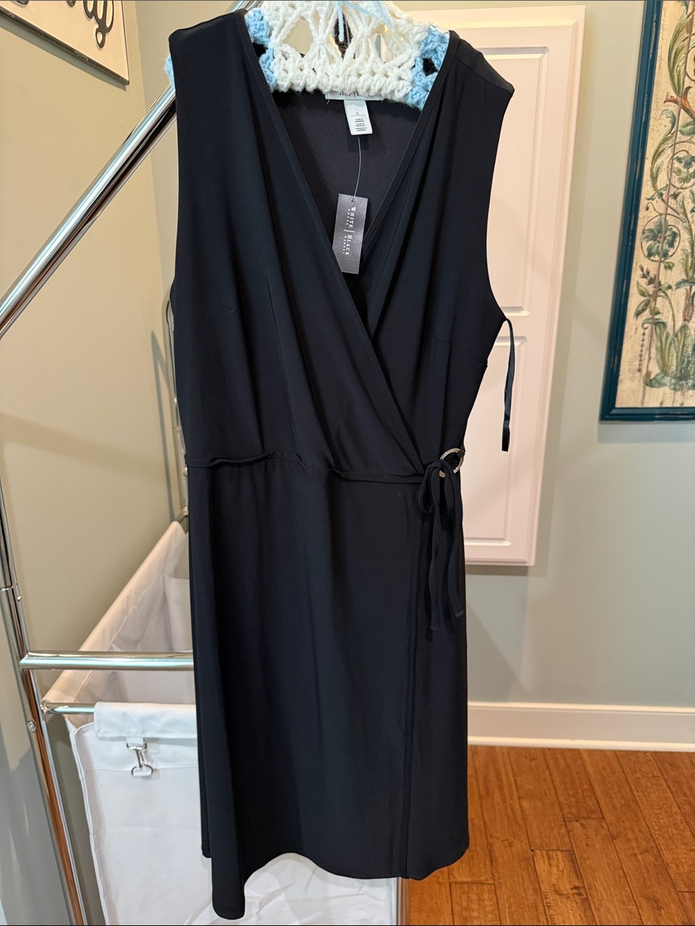 White House Black Market Black Sleeveless Wrap Midi Dress
